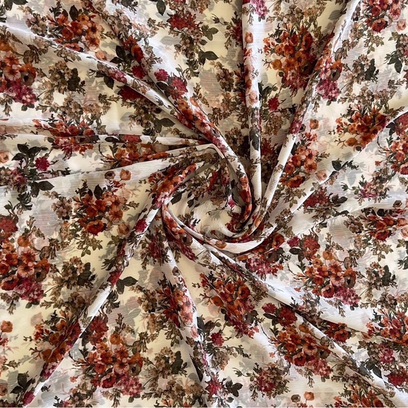 Floral Fabric with Red and Brown Accents Multicolor Chiffon Sheer Fabric - Picture 1 of 3
